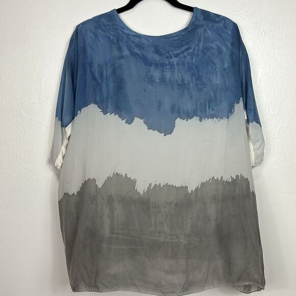 Layered Colorblock Short Sleeve Flowy Top Blouse One Size - Picture 3 of 5